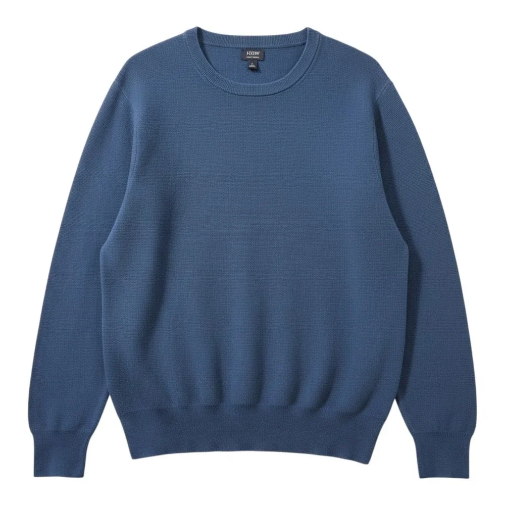 J Crew Sweater Mens Large Mineral Blue Cotton Garter Stitch Crew Neck Pullover